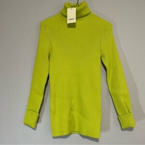 VETEMENTS Neon Green Fitted Ribbed Turtleneck Sweater